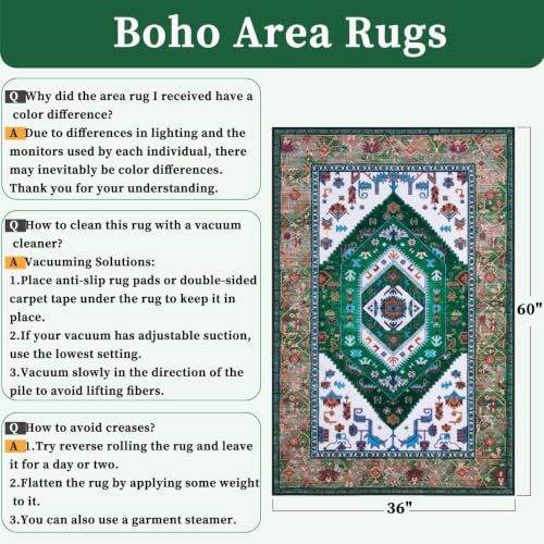 3x5 Washable Non Slip Boho Area Rug for Bedroom (Green White/Multi / 3' x 5' (Rectangular))