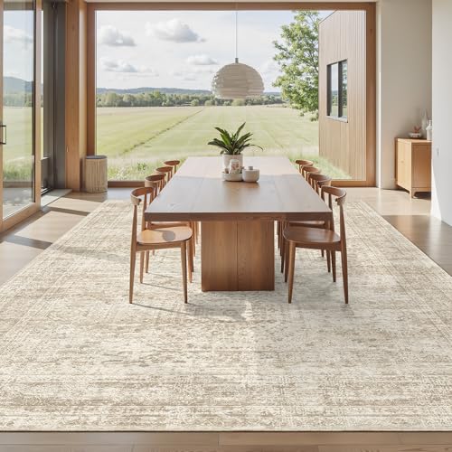 12x15 Washable Area Rugs Soft Living Room Rug Abstract Beige (Beige / 12' x 15' (Rectangular))