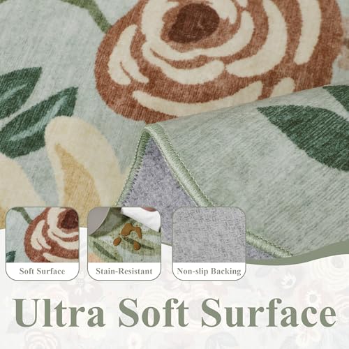 4x6 Area Rug Non Slip Floral Washable Living Room Rug (Sage Green (Big) / 4' x 6' (Rectangular))