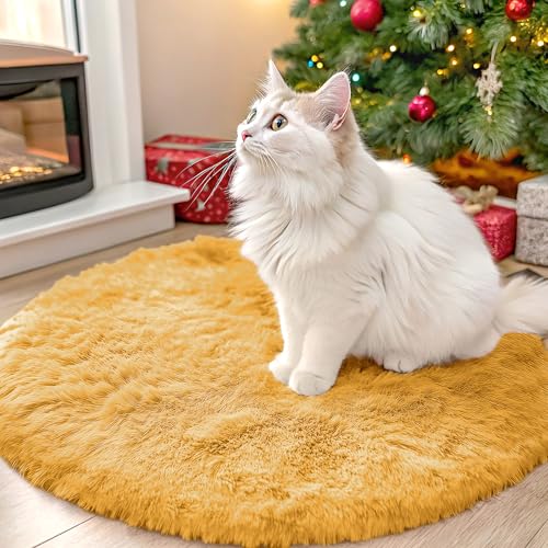 Mustard Yellow Round Rugs for Bedroom (2 Ft Round / Mustard Yellow)