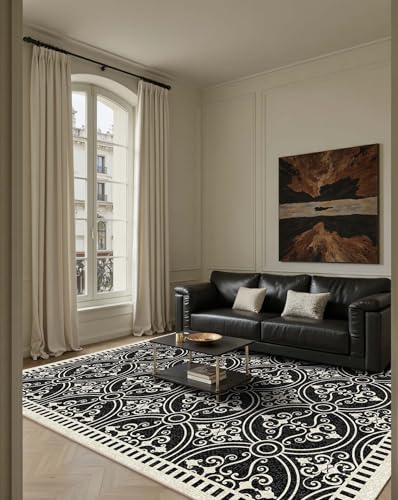 Washable 5x7 Area Rugs for Living Room Modern Abstract Rug (Obsidian / 5' x 7' (Rectangular))
