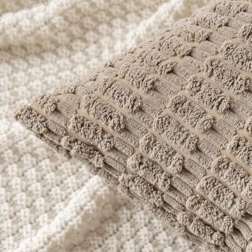Corduroy Decorative Throw Pillow Covers 18x18 Light Brown Pack of 2 (Light Brown / 18" x 18" (Pack of 2))