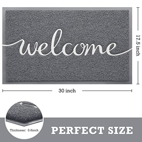 Grey Door Mat Welcome Mats Outdoor Indoor Doormat for Entryway Floor Mat (Grey Welcome / 1'6" x 2'6" (Rectangular))