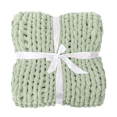 Chunky Knit Throw Blanket for Couch (Sage Green / 40"x80" (Special Size Throw))