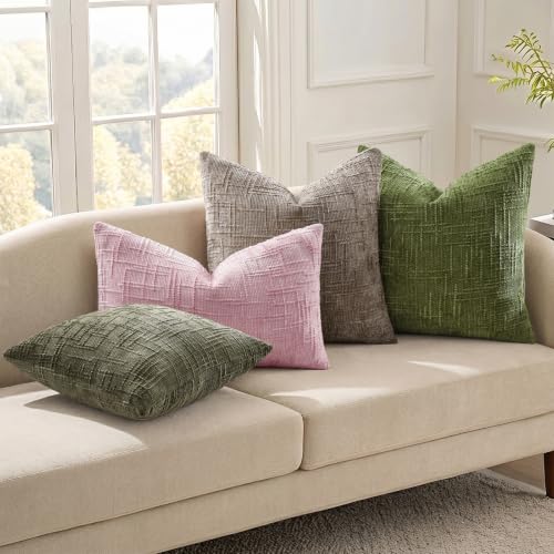 Textured Chenille Throw Pillow Covers 16x16 Set of 2 Blush Pink (Blush Pink / 16" x 16" (Pack of 2))