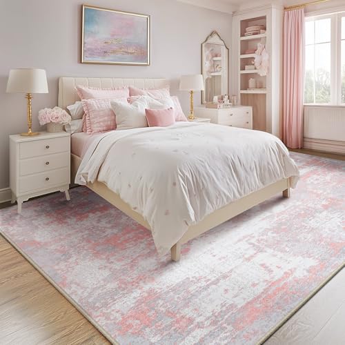 Washable 4'x5' Abstract Area Rug for Living Room Gray Pink (Gray/Pink / 4' x 5' (Rectangular))