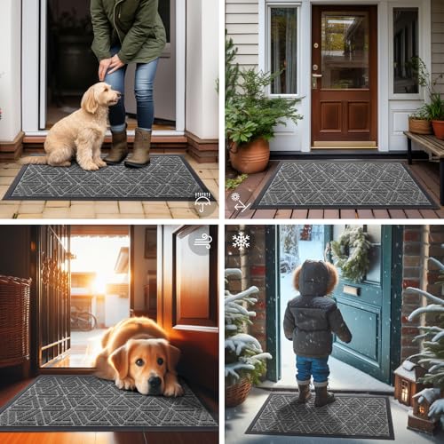 Front Door Mat Outside Entrance (Silver Grey / 35" X 23")