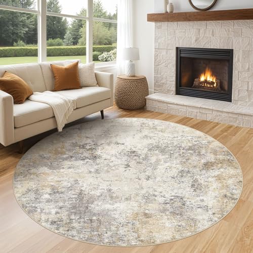 6ft Round Area Rug Living Room Rugs (Golden Grey / 6' (Round))