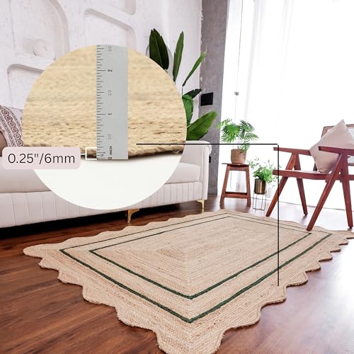 Wave Scalloped Jute Runner Handwoven Hallway Runner Green 2'x12' (2'x12' / Emerald Green)
