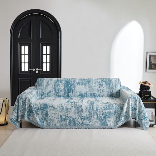 Boho Couch Cover for Dogs Washable Sage Abstract Couch Sofa Protector for Cats Pets Friendly Chenille Geometric Sofa Covers Soft Durable Farmhouse Sofa Slipcovers (71" x 102" / 1# Blue)
