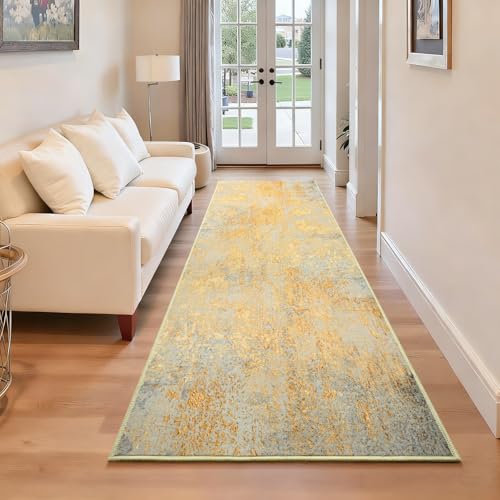 Runner Rug for Kitchen Hallways Runner Rug Non Slip 2'6''x8' Washable Long Runner Rugs with Rubber Backing Soft Abstract Carpet Runner for Entryway (Orange, Silver & Gray / 2'6" x 8' (Runner))