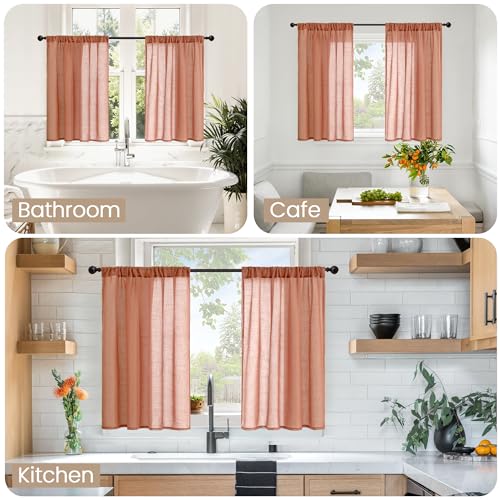 Terracotta Linen Kitchen Curtains 36 Inch Length (Terracotta / 30"W x 36"L (Pack of 2))