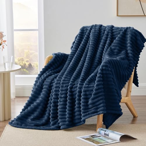 Ribbed Twin Blanket for Couch & Bed (Navy / Twin(60"x80"))