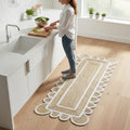 Scalloped Natural Jute Area Rug Handwoven Boho Farmhouse Rug for Living Room (White / 2'6" x 8' (Runner))
