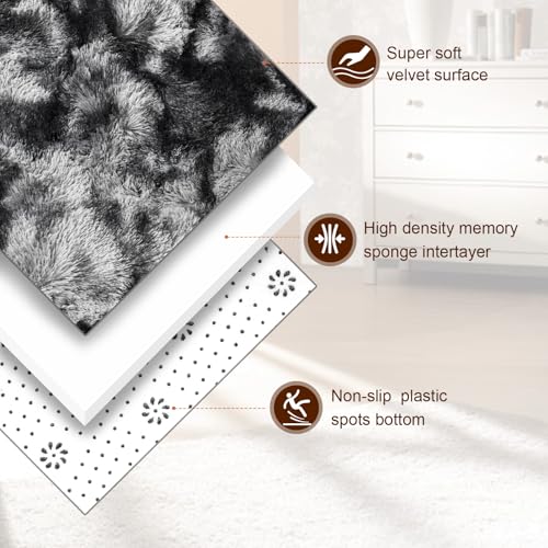 Super Soft Shaggy Rugs Fluffy Carpets 5x7 Feet (5' x 7' (Rectangular) / Tie Dyed Black Grey)