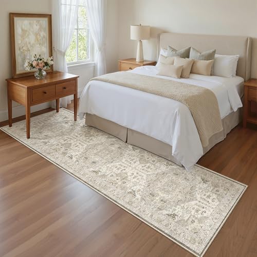 Hallway Runner Rug 2x8 Washable Kitchen Rugs Non (Ivory/Brown / 2' x 8' (Runner))