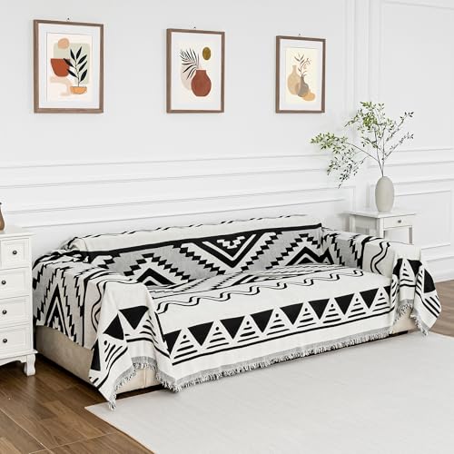 Sectional Couch Cover Black Boho Geometric Sofa Covers for Sectional Sofa L Shape Chenille Couch Protector for Dogs Pets Couch Throw Cover Washable Durable for Home Decor (71" x 118" / 2# Bohemia Black)