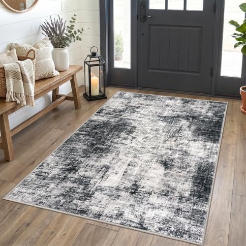 Abstract Area Rug 4x5 Ft Washable Rugs for Entryway Indoor (Black/Grey/White / 4' x 5' (Rectangular))