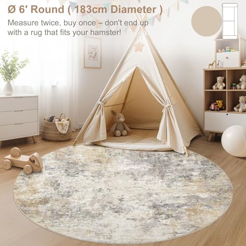 6ft Round Area Rug Living Room Rugs (Golden Grey / 6' (Round))