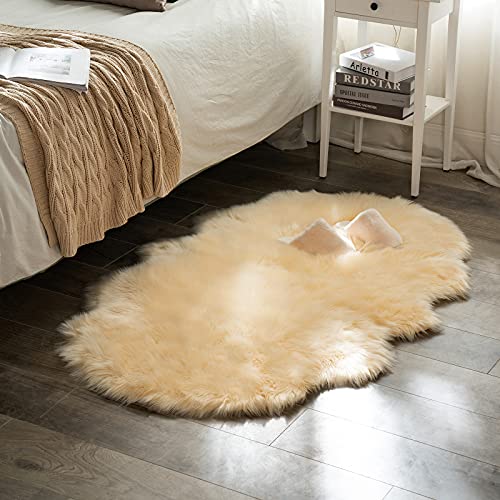 Fluffy Area Rug 3x5 ft Faux Fur Sheepskin Rug Light Yellow (3' x 5' (Sheepskin) / Light Yellow)