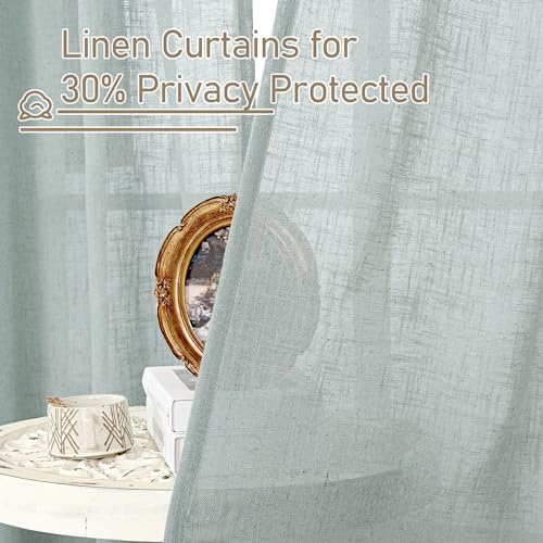 Greyish Blue Linen Boho Curtains 84 inch Length 2 Panels Bedroom (Greyish Blue / 34"W x 84"L (Pack of 2))