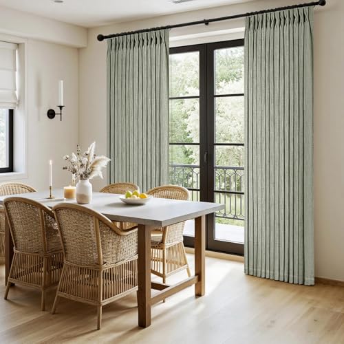 Pinch Pleated Thick Linen Curtains 108 Inches Sage Green 2 Panels (Sage Green / 40"W x 108"L (Pack of 2))