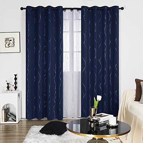 Living Room Curtains 84 Inches Long (Navy Blue/Wave Dots / 52"W x 84"L (Pack of 2))