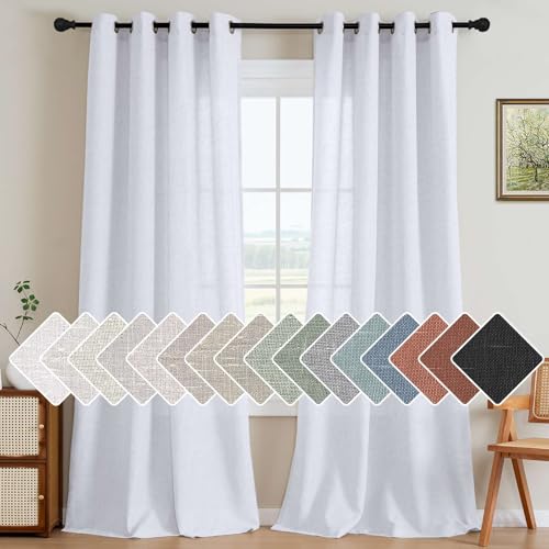 Living Room Linen Curtains Home Decorative Grommet Curtains Privacy Added Energy Saving Light Filtering Window Treatments Draperies for Bedroom (52"W x 96"L (Pack of 2) / Bright White)