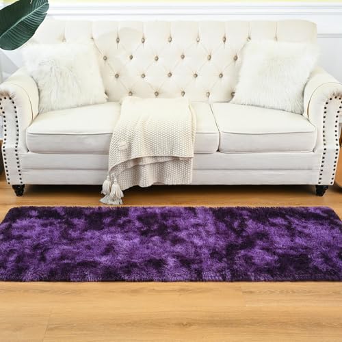 Fluffy Runner Rug for Bedroom Living Room (2' x 6' / Grape Purple)