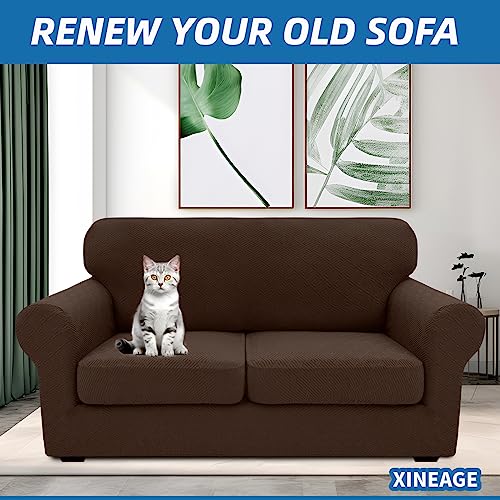 3 Piece Stretch Loveseat Sofa Cover (55"-69"(2 Cushions) / Coffee)