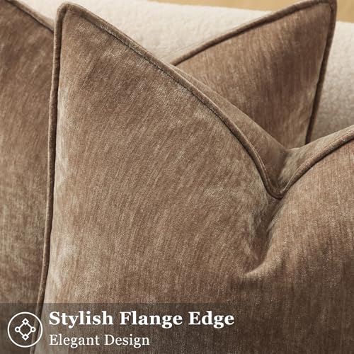 Chenille Brown Velvet Throw Pillow Covers 22x22 Set of 2 (Brown / 22" x 22" (Pack of 2))