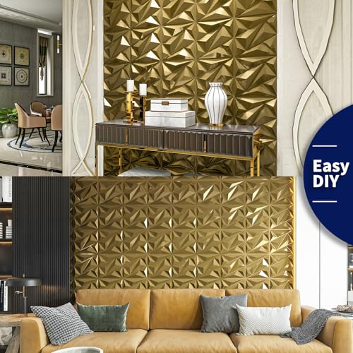 33 Pack 3D Wall Panel Diamond for Interior Wall Décor (33 Pack / Golden)