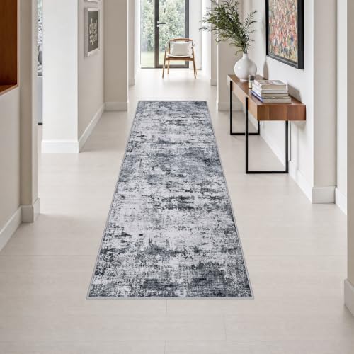 2.6x8 Washable Runner Rug：Modern Abstract Kitchen Soft Carpet Grey (Grey / 2'6" x 8' (Rectangular))