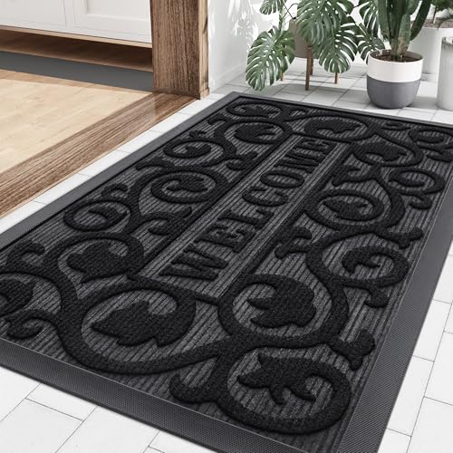 Front Door Mat Outside Entrance (Black / 35" X 23")