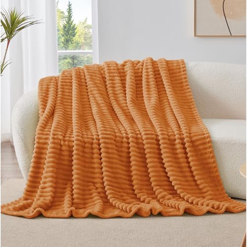 Ribbed Fleece Fall Twin Blanket (Burnt Orange / Twin(60"x80"))