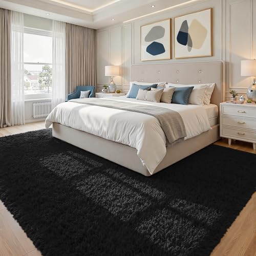 6x9 Fluffy Shag Area Rugs for Living Room Bedroom (Black / 6' x 9' (Rectangular))