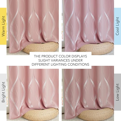100% Blackout Print Curtains 63 inch Long (100% Blackout - Pink / 52"W x 63"L (Pack of 2))