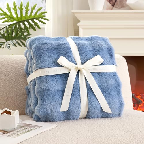 Faux Fur Bubble Throw for Couch (Misty Blue / Twin(60" x 80"))