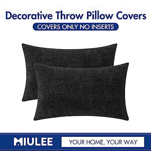 Soft Chenille Lumbar Throw Pillow Covers Black 12x20 Inch Pack of 2 (20" x 12" (Pack of 2) / Black)