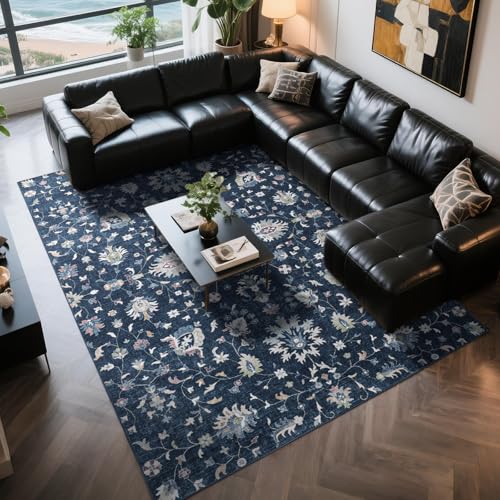 8x10 Boho Washable Area Rugs for Living Room (8' x 10' (Rectangular) / Blue-brown-brownness-white)
