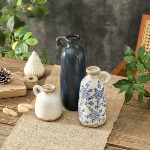 Ceramic Vase Set of 3 with Handle (010 - Vintage Blue)