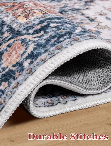 2x6 Washable Non Slip Boho Runner Rug for Hallway (Blue/Orange / 2' x 6' (Runner))