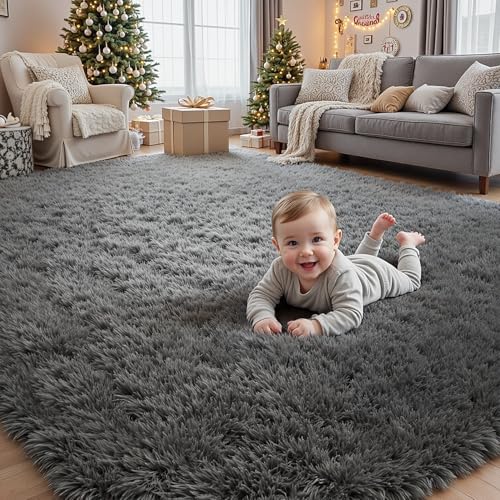8x10 Fluffy Shag Area Rugs for Living Room Bedroom (Grey / 8' x 10' (Rectangular))