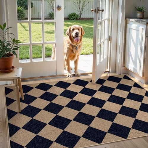 Colette Checkered Easy Jute Entry Rug (3' x 5' (Rectangular) / Nature and Black/Checkerboard -2)
