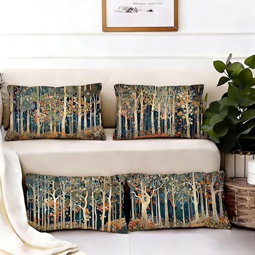 Rustic William Morris Inspired Forest Decor Pillow Covers 12x20 Set of 4 (Forest-orange 07 / 20" x 12" (Pack of 1))
