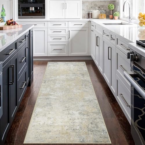 Runner Rugs for Hallways Kitchen 2.6x8 Non Slip Washable Beige Grey (Beige/Grey / 2'6" x 8' (Rectangular))