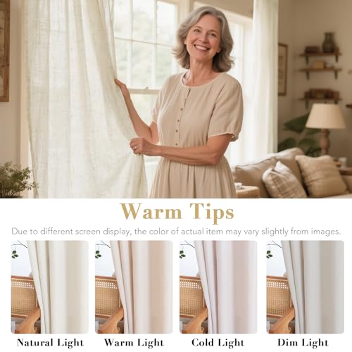 Living Room Linen Curtains Home Decorative Nickel Grommet Curtains Privacy Added Energy Saving Light Filtering Window Treatments Draperies for Bedroom (52"W x 96"L (Pack of 2) / Ivory)