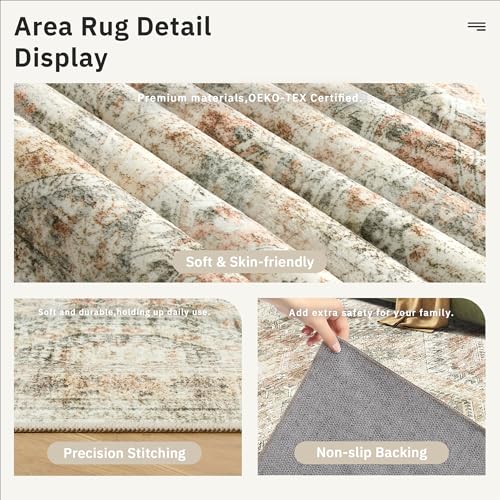 10x14 Area Rugs for Living Room Washable Rug Non (Brown/Pink / 10' x 14' (Rectangular))