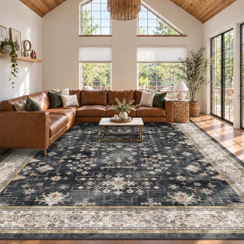Black Boho Rug for Living Room 8x12 (8' x 12' (Rectangular) / Ashen / Multi)
