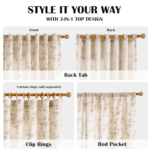 Taupe Vintage Floral Linen Curtains Farmhouse 50W X 90L 2 Panels (Taupe on Beige / 50"W x 90"L (Pack of 2))